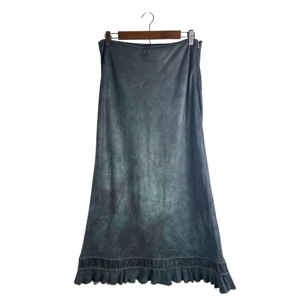 Hanna Andersson Womens 8 Maxi Skirt Ruffle Hem Green Tie Dye Cotton Western